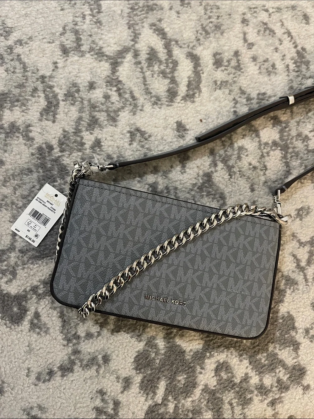 Michael Kors Gray Logo Crossbody with Chain Detail